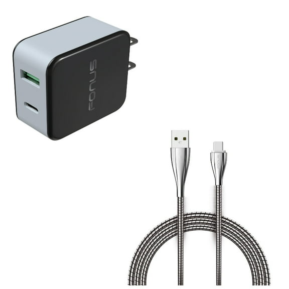 2-Port USB 36W Quick Home Charger w Type-C 6ft Metal USB Cable K6N for Samsung Galaxy Tab S6 10.5 S5e 10.5 S4 10.5 Note 10 Plus A 10.1 (2019) Fold A20 A10e - Sony Xperia 5 10 Plus 1