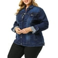 thumbnail image 4 of Unique Bargains Women's Plus Size Long Sleeve Button Front Washed Denim Jacket, 4 of 7