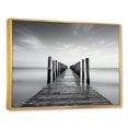 thumbnail image 2 of Designart "Monochrome Pier On The Horizon I" Coastal Pier Floater Framed Wall Decor, 2 of 5