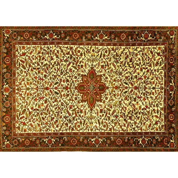 Ahgly Company Machine Washable Indoor Rectangle Persian Yellow Traditional Area Rugs, 5' x 7'