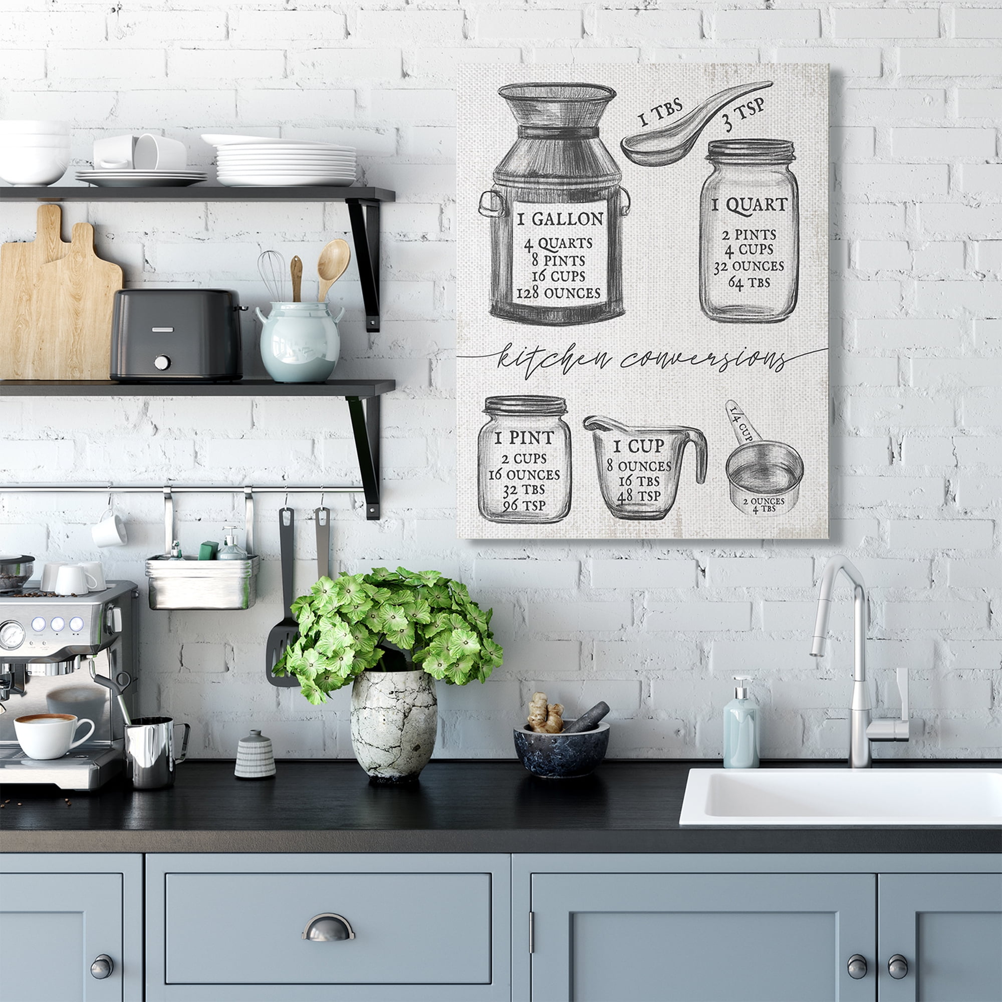 Stupell Industries Kitchen Conversion Chart Neutral Gray Word Drawing Design Canvas Wall Art by Daphne Polselli