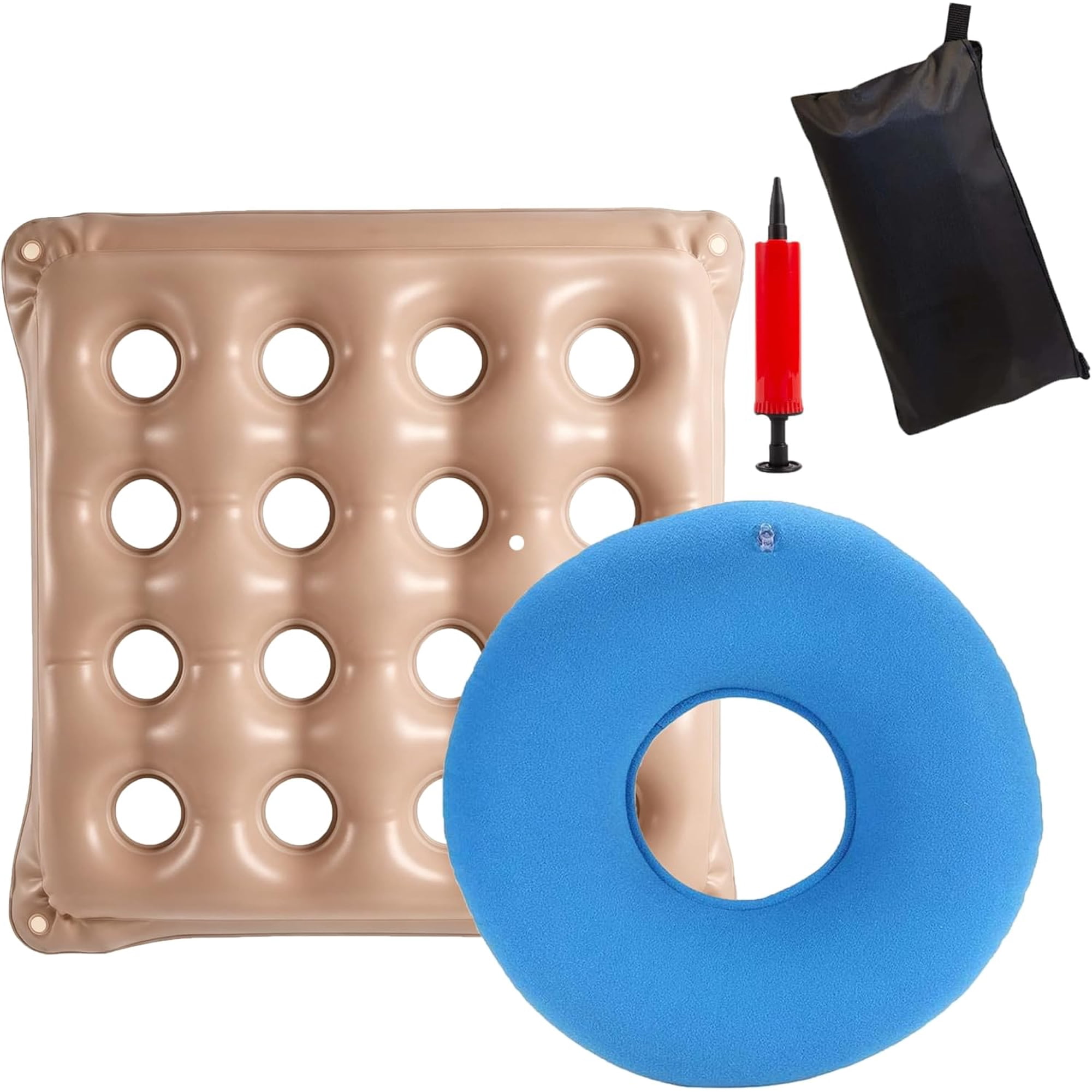Inflatable Seat Cushions for Pressure Relief, Donut Pillow + Waffle Cushion + 1 Air Pumps, Wheelchair Cushion for Pressure Redistribution, Portable Air Seat Cushions for Office Chair Car Seat