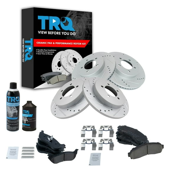 TRQ Front & Rear Performance Rotor & Ceramic Brake Pad Kit w/Chemicals BKA17871