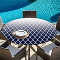 thumbnail image 6 of Navy Blue Ombre Stripe Round Tablecloth, Fitted Table Cover with Elastic for 45"-54" Round Tables, Modern Abstract Gradient Striped Table Cloth Outdoor Indoor Dinning Party Waterproof Tablecloths, 6 of 7