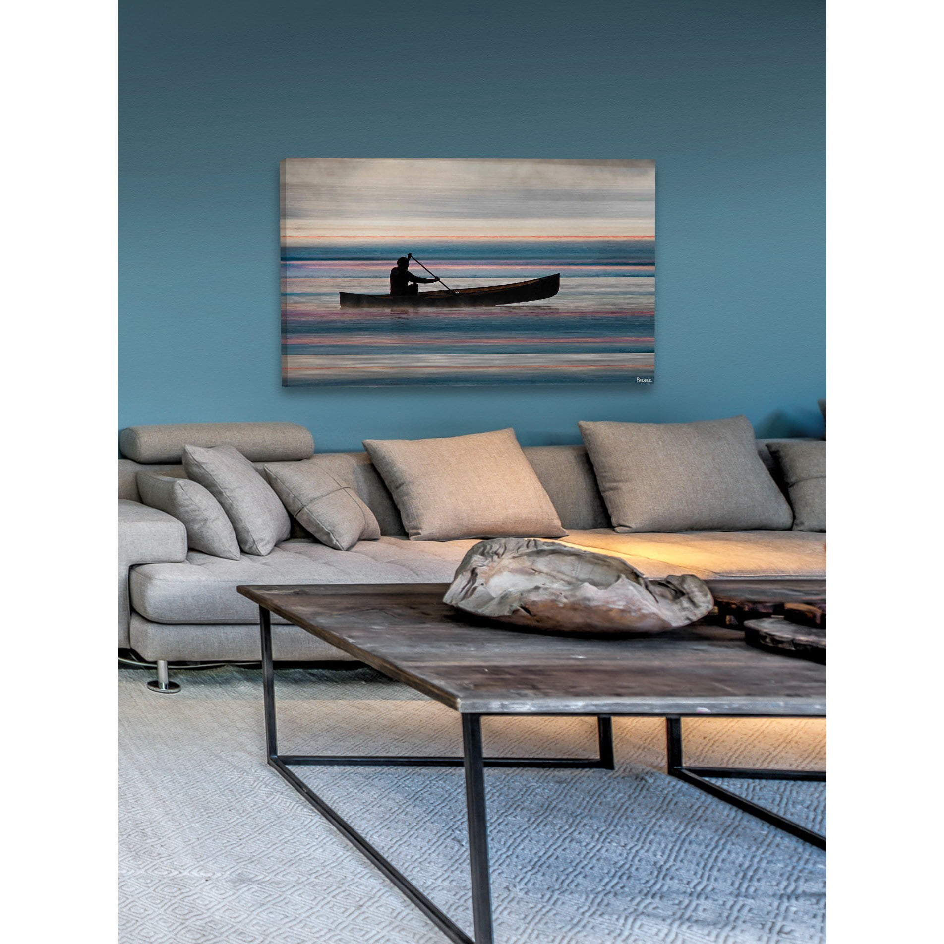 "Canoe on Lake" Painting Print on Wrapped Canvas