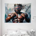 thumbnail image 2 of Ambesonne Afro Art Tapestry Wall Hanging, Modern Strong Black Man, 80"x60", Blue Grey and Chocolate, 2 of 3