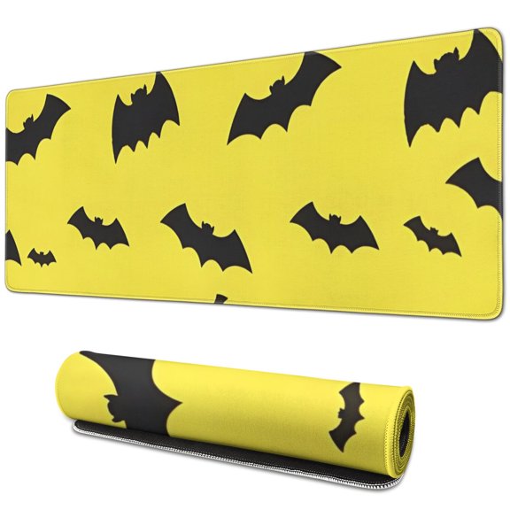 Long Mouse Pads for Desk,Yellow Halloween Bats Desk Mats on Top Of Desks, Desk Mouse Pad Extra Large with 3mm Non-Slip Base and Stitched Edge for Gaming,Office,Work,Home 31.5x11.8in