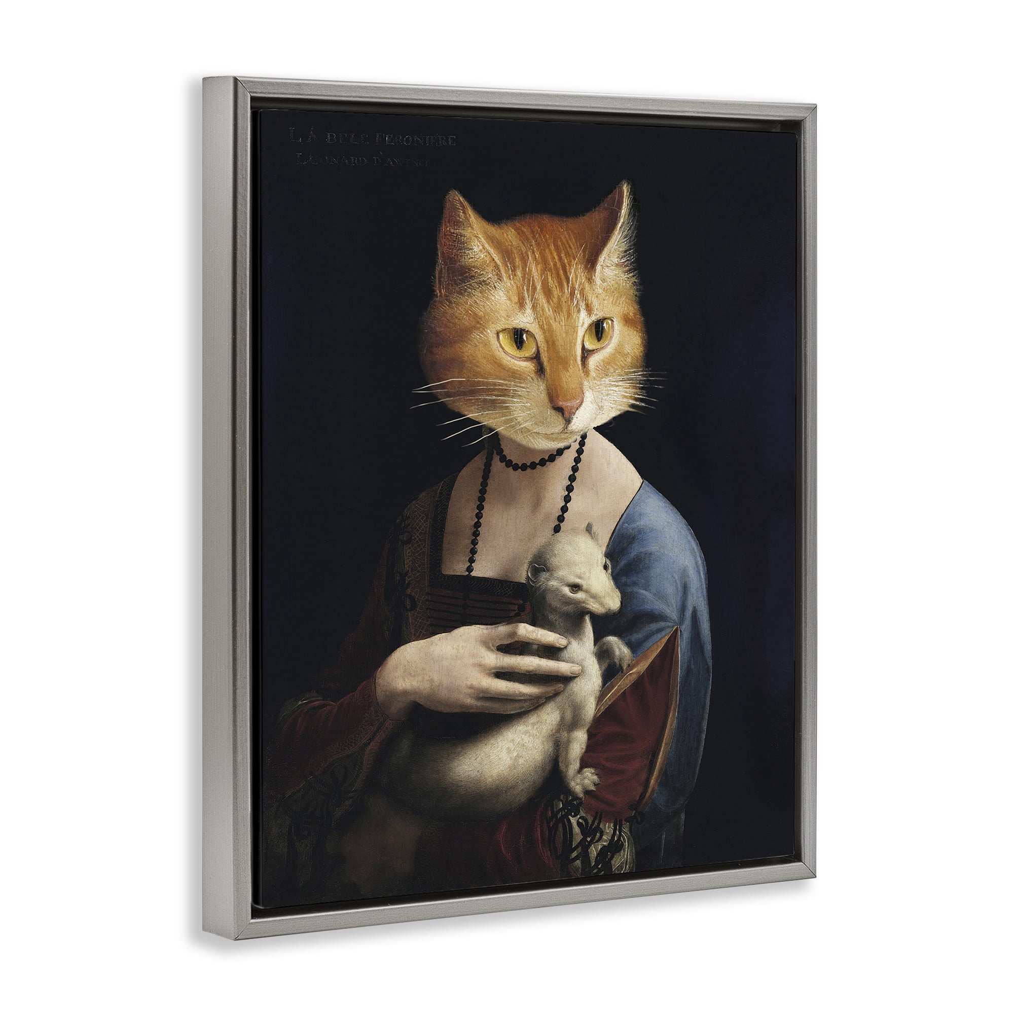 Stupell Industries Historical Portrait Cat Novelty & Humor Painting Gray Floater Framed Canvas Art Print Wall Art, 25 x 31