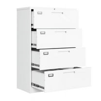 MIIIKO 4 Drawer Lateral File Cabinet with Lock, White Lateral Filing Cabinet for Legal/Letter A4 Size, Locking Wide File Cabinet for Home Office, Metal