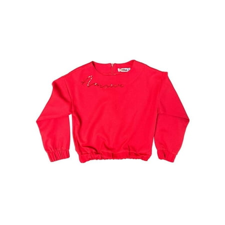 

InCity Girls Toddler Tween 1-14 Years Regular Fit Red Casual Long Sleeve Christmas Holiday Amour Sweatshirt