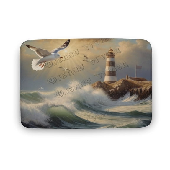 Lighthouse Ocean Wave Printed Bathroom Rugs Non Slip Bath Mat for Bathroom Bath Rugs for Shower 16"x24"