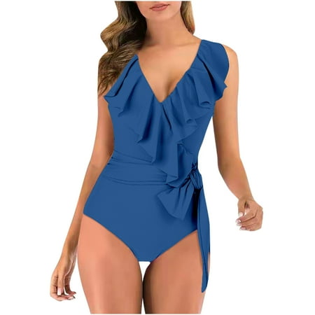 

Finelylove One Piece Swimsuit Lace Sport Bra Style Bikini Blue L