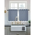 thumbnail image 2 of Navy Blue Moire Ombre Tier Curtains 36 Inch Length,Sheer Curtains for Bedroom Living Room,Water Ripple Stripe Farmhouse Rod Pocket Voile Drapes Kitchen Curtains Small Half Window 27.5"x36" 2 Panels, 2 of 7