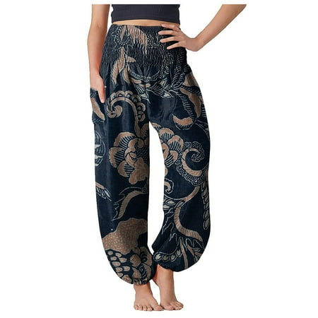 

JDEFEG Cropped Yoga Pants for Women Pajama Hippie Yoga Comfy Women s Boho Pants Pants Pajama Loose Pants Boho Pants Yoga Maternity Pants for Women Polyester Brown S