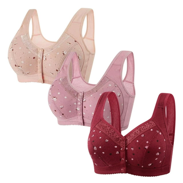 Plebaso Womens Wireless Front Closure Everyday Bras Full Coverage Thin Cup Women's Push up Bralettes 3 Pack