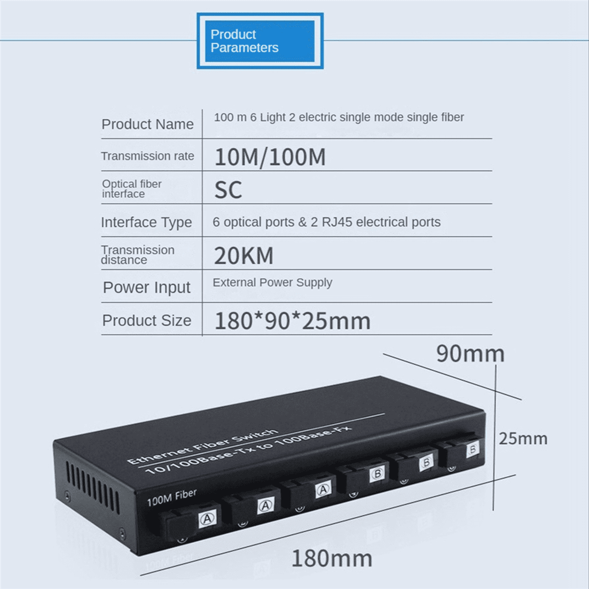3X 6Port 10/100M Ethernet Switch 6 Fiber Port 25KM 2UTP RJ45 Fiber Optical Transceiver Optical Media Converter US Plug,3 x Ethernet Fiber Switch 3 supply,Black
