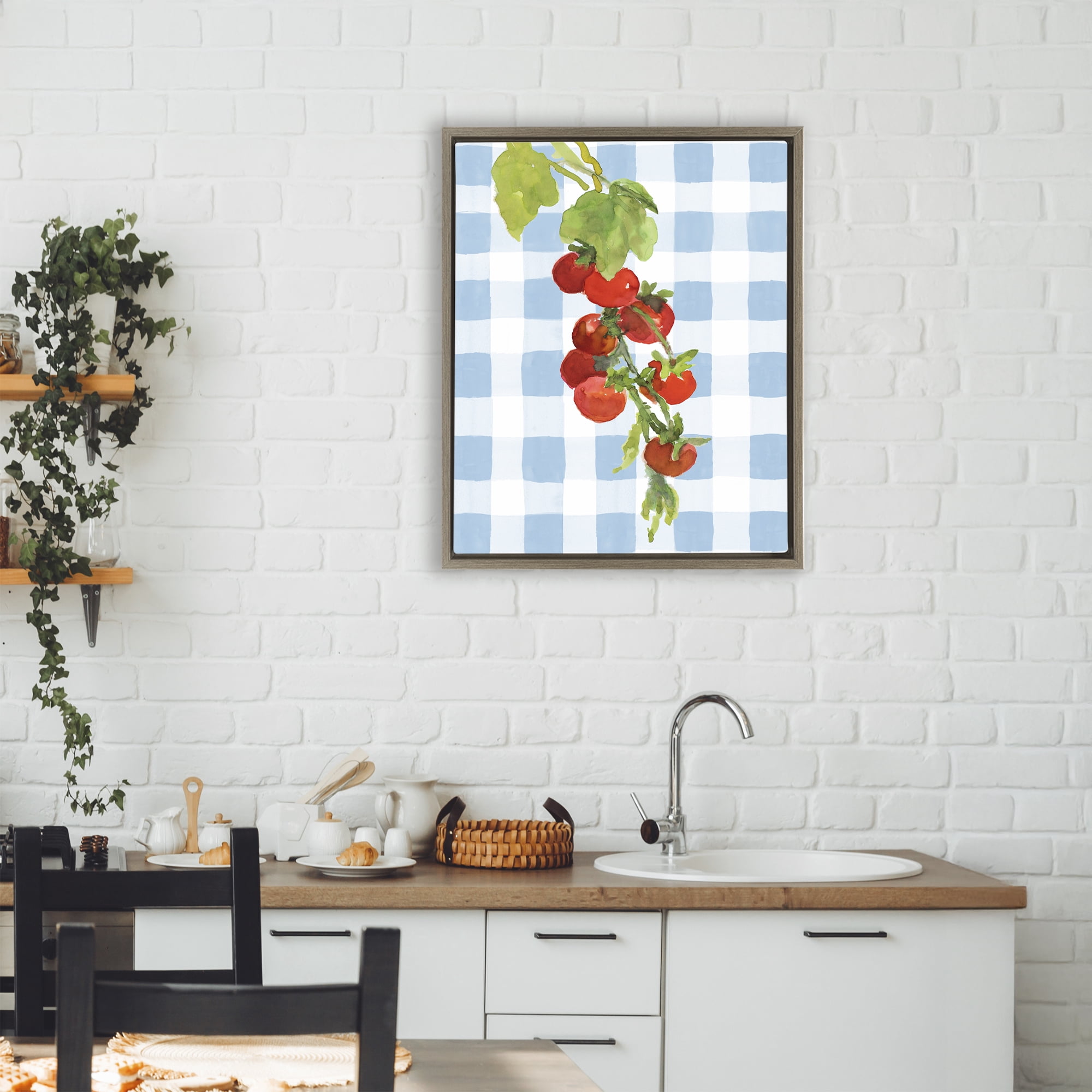 Stupell Industries Vine Ripe Tomatoes on Plaid Brown Framed Floater Canvas Wall Art, design by Lanie Loreth
