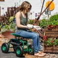 thumbnail image 3 of Sunnydaze Chariot de Jardinage Roulant en Acier Robuste pour Pelouse et Jardin Extérieur avec Chaise Pivotante à Hauteur Réglable, Plateau à Outils et Panier - Vert, 3 of 9