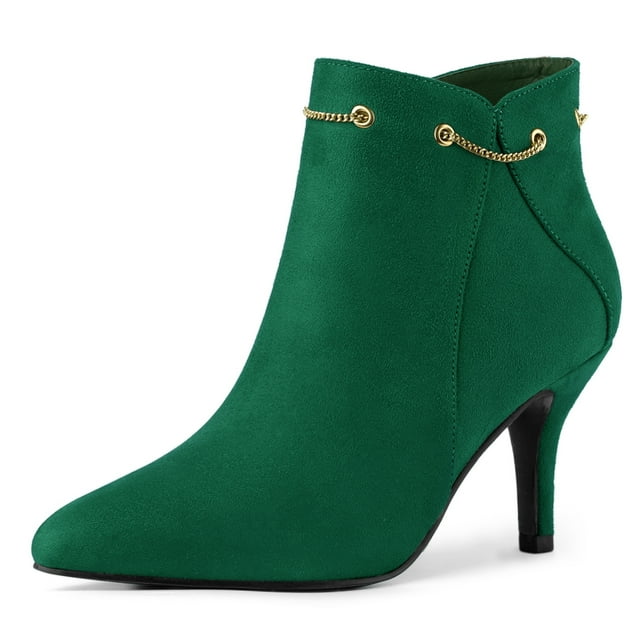 Unique Bargains Women's Pointy Toe Zipper Stiletto Heeled Ankle Booties