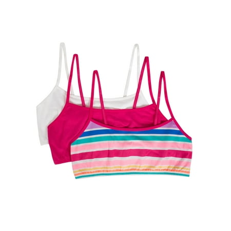 Wonder Nation Girls Spaghetti Strap Cotton Crop Bra, 3 Pack