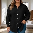 thumbnail image 3 of Women's Plus Size Long Sleeve Button Down Shirt Blouse Tops with Classic Collar Functional Pockets Solid Color Business Casual Work Office Vacation Travel Fashion Essential Gift for Women, 3 of 9