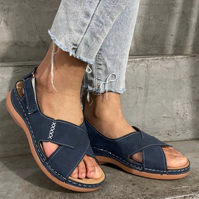 CAICJ98 Chaussures Femme Sujet Ouvert Boucle Orteil Cheville Sangle Espadrilles Plate Forme Compensée Sandale Décontractée, Bleu