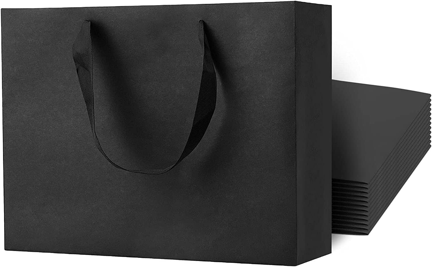 12 pcs Kraft Gift Bags Bulk Large Size 16"x6"x12", Black Kraft Paper