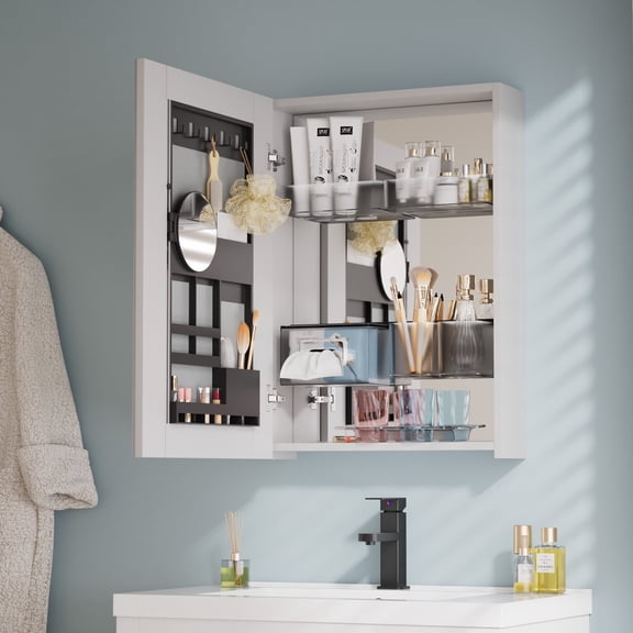 Eclife 20'' Bathroom Medicine Cabinet with Mirror, Wall Mounted Storage Cabinet with Adjustable Shelves