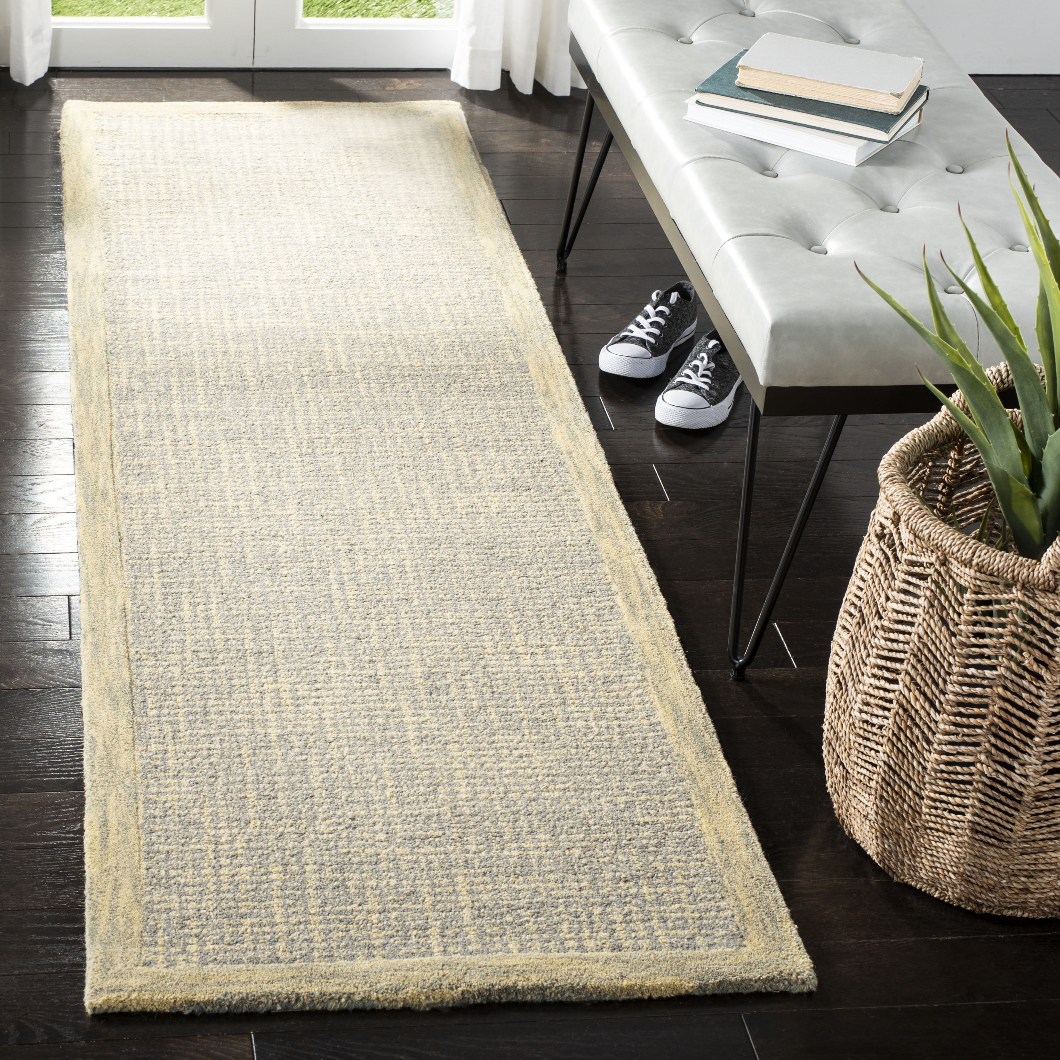 SAFAVIEH Abstract Clive Bordered Wool Runner Rug, Gold/Grey, 2'3" x 8