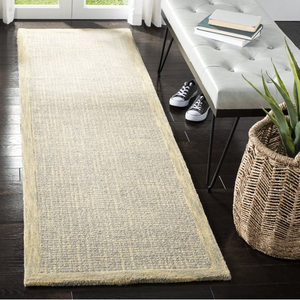SAFAVIEH Abstract Clive Bordered Wool Runner Rug, Gold/Grey, 2'3" x 8