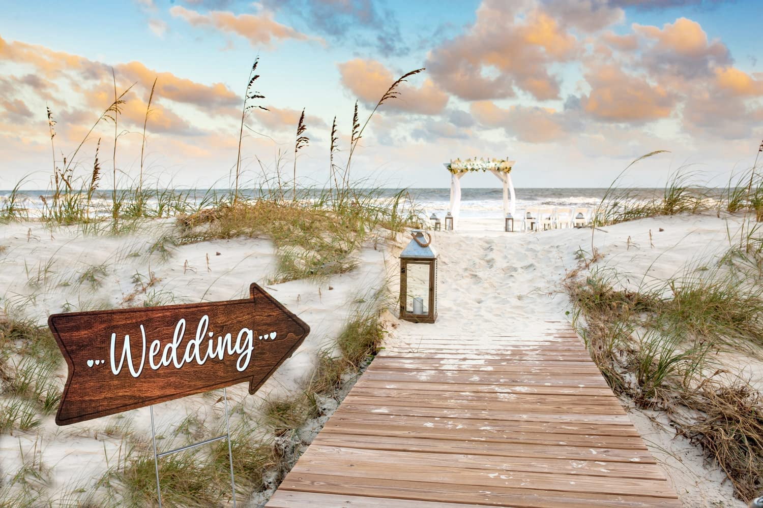 Wedding Directional Yard Sign 23.5 x 8.5, Waterproof, Wood Printed Design on Durable Coroplast with Tall Heavy Duty Yard Stakes (2 Pack)