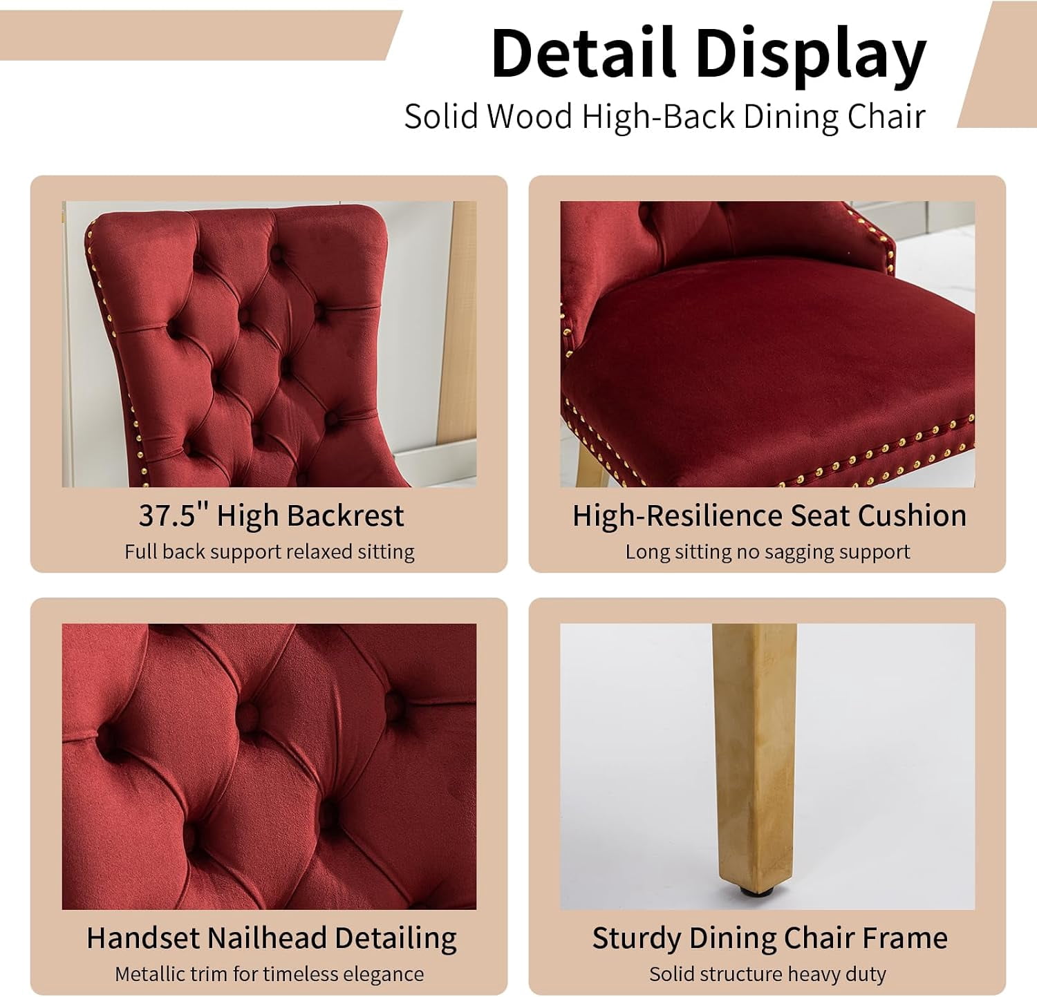 Collection Tufted Velvet Dining Chair, Nailhead Trim, Solid Wood Legs, Set of 2