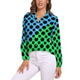 thumbnail image 2 of Blue Green Color Block Loose Blouse Black Dot Casual Oversize Blouses Women Long-Sleeve Trendy Shirt Autumn Graphic Tops, 2 of 7