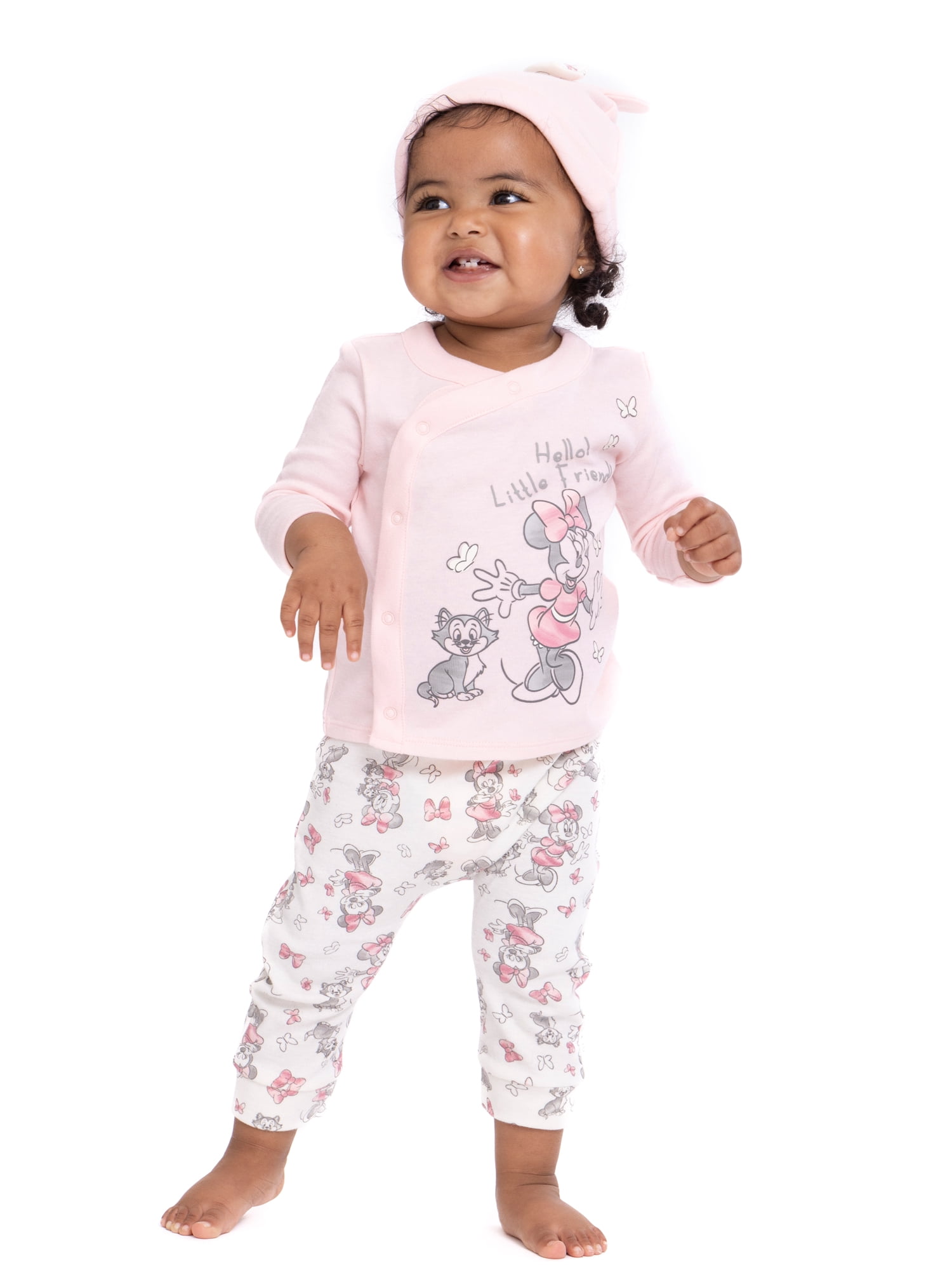 Disney Baby Wishes + Dreams Minnie Mouse Infant Baby Take Me Home Hat, Long-Sleeve Tee, and Pants Outfit Set, 3-Piece Sizes Preemie-6 Months