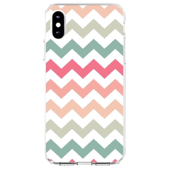 DistinctInk Clear Shockproof Hybrid Case for iPhone X / XS (5.8" Screen) - TPU Bumper, Acrylic Back, Tempered Glass Screen Protector - Pastel Chevron Wave Stripes - Chevron Stripes Pattern