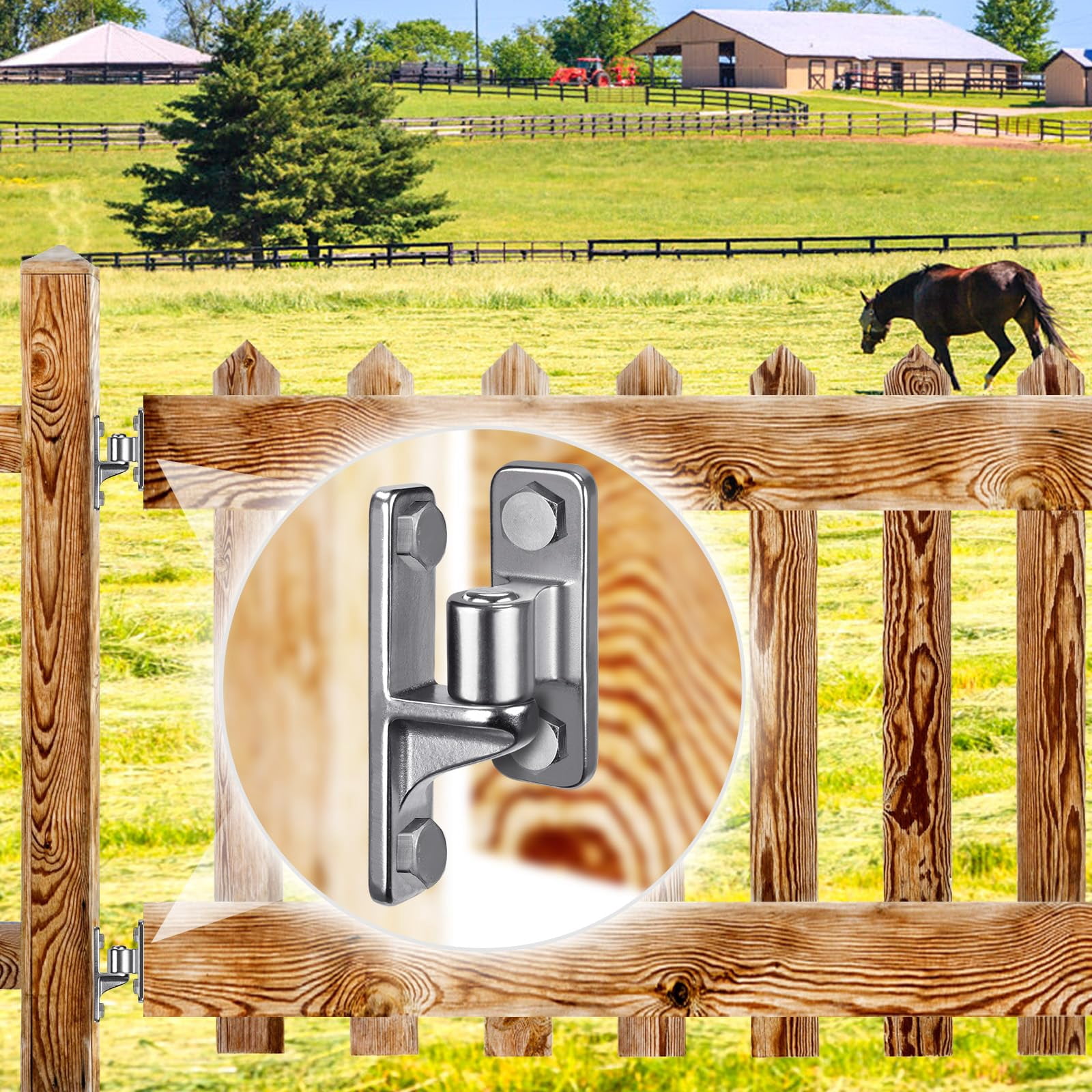 Heavy-Duty 304 Stainless Steel Gate Hinges, 2-Pack Wall Mount Gate Hardware Female & Male Hinges Pin, Non-Welding Design for Wooden Fences and Farm Gates