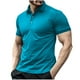 thumbnail image 2 of Playera Elvqul para Hombre Manga Corta Solapa Mayor Abotonada de Color Sólido Azul Claro Algodón Gym, 2 of 7
