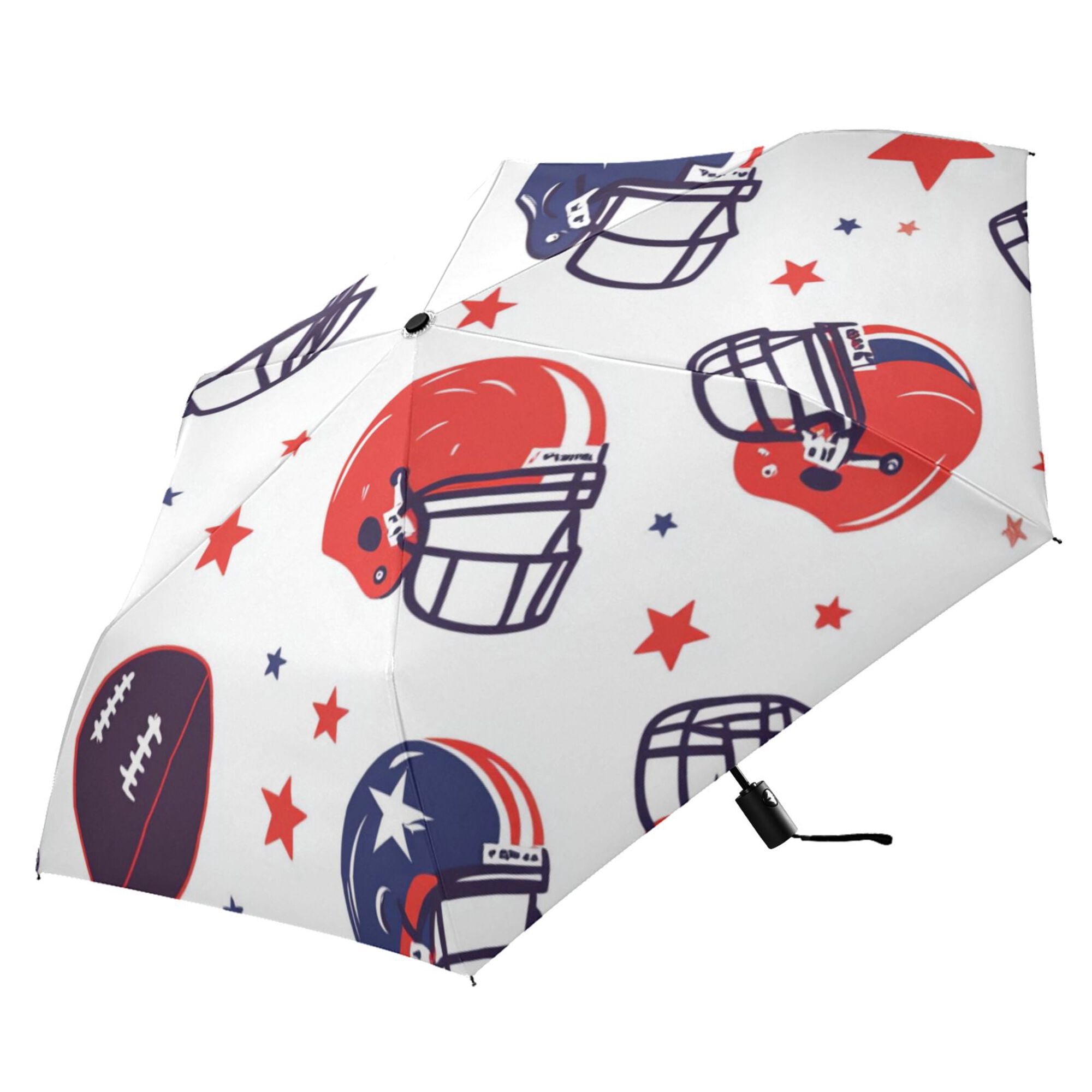 FORMRS Travel Umbrella Folding Auto Open Close Windproof Rain UV Protection, Star Spangled Helmets