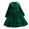 thumbnail image 2 of IBTOM CASTLE Toddler Kids Girls Velvet Dress Ruffle Long Sleeve Christmas Party Wedding Evening Birthday Holiday Pageant Dresses Fall Winter Clothes 5-6 Years Green, 2 of 8