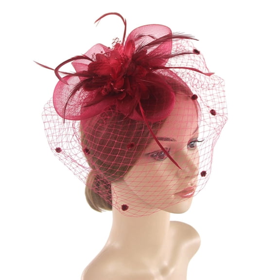 Women's Retro Fascinator Hat, Elegant Mesh Flower Feather Headpiece with Hand-Sewn Beads for Wedding Tea Party