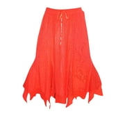 Mogul Women's Skirt Sexy A-Line Red Embroidered Elastic Waist Skirts