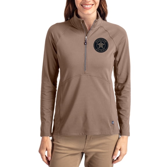 Women's Cutter & Buck Brown Houston Astros Adapt Eco Knit Stretch Half-Zip Pullover