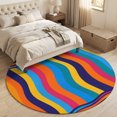 thumbnail image 4 of Small Round Rug 3Ft, Modern Abstract Non-Slip Washable Circle Rugs Carpet, Bohemia Wave Stripes Fluid Simple Colorful Indoor Outdoor Rug Floor Mats Throw Runner for Bedroom Living Room Bathroom, 4 of 8
