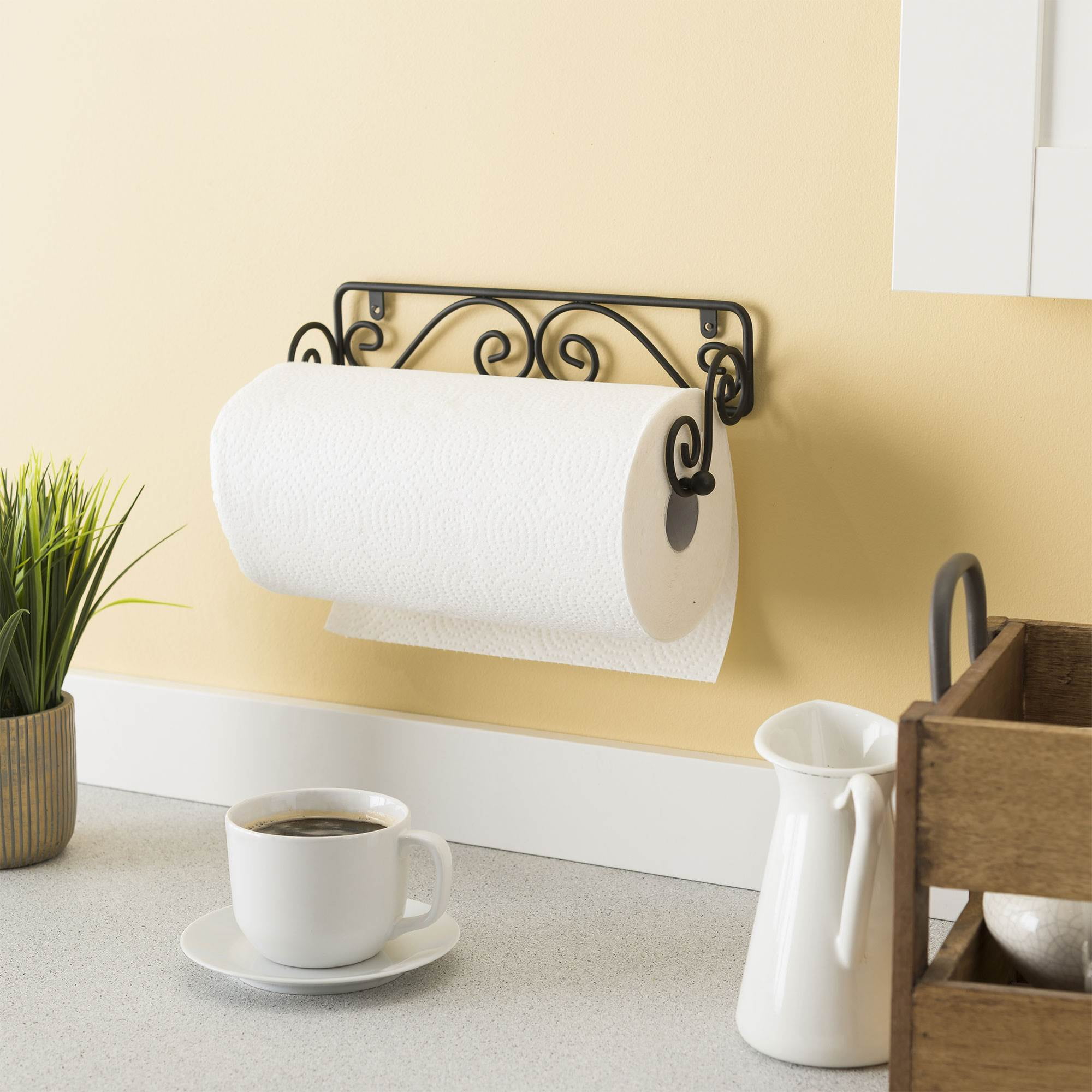 Home Basics Wall Mounted Plastic Paper Towel Holder, White, KITCHEN  ORGANIZATION