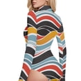 thumbnail image 5 of joogoo Women's Mock Turtle Neck Long Sleeve Bodysuit Tops Abstract Graffiti Stripe Stretchy Romper Jumpsuit M, 5 of 8