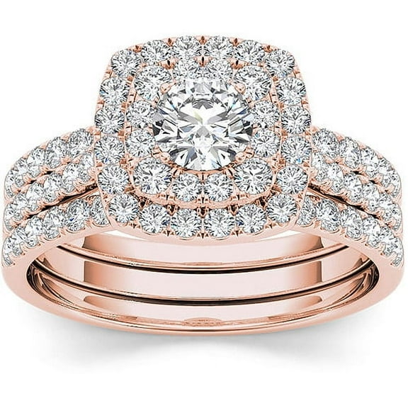 1-1/2 Carat T.W. Diamond 10kt Rose Gold Double Halo Engagement Ring Set