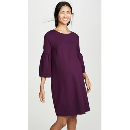 

INGRID & ISABEL Womens Purple Knit Darted Bell Sleeve Jewel Neck Above The Knee Shift Dress Maternity XS