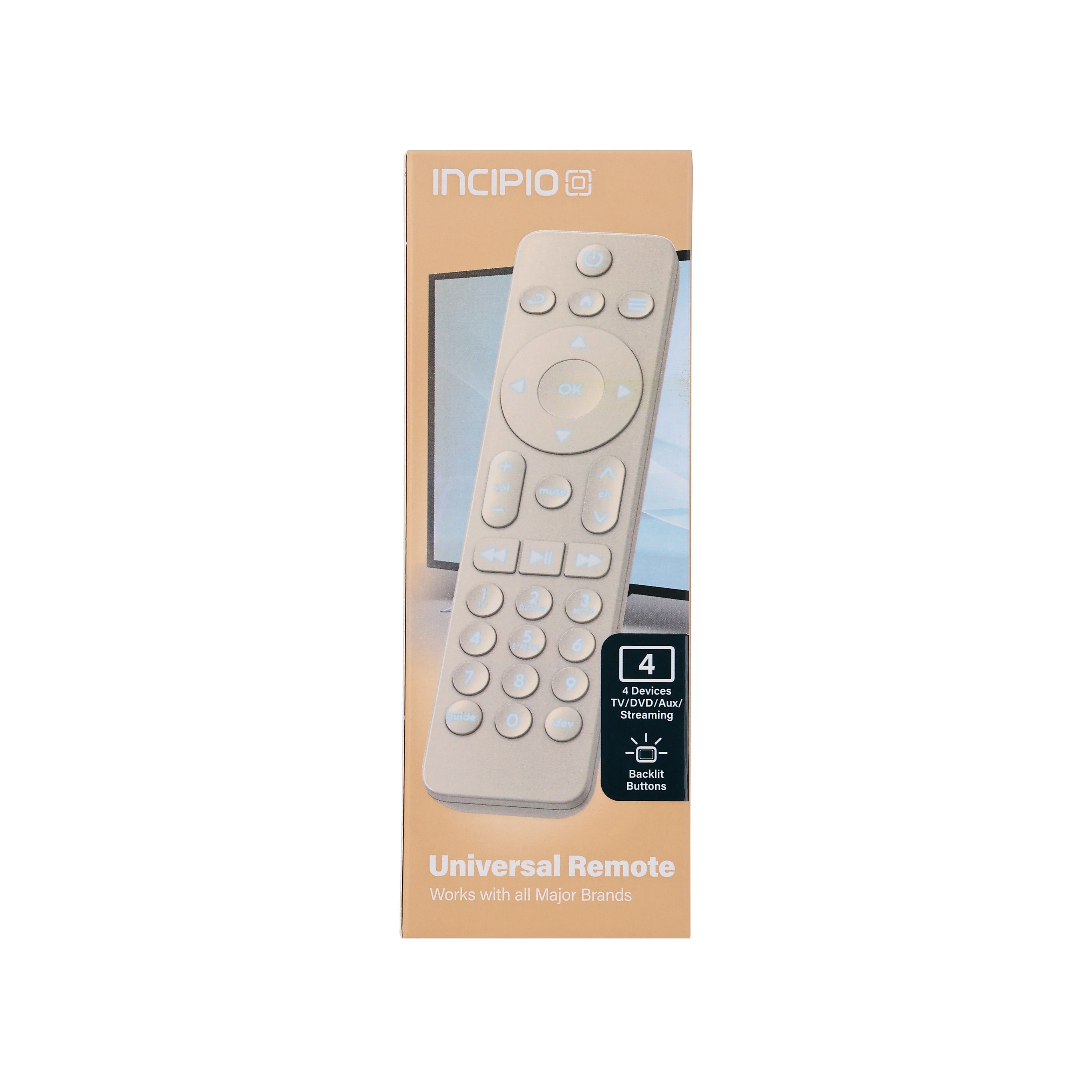 Incipio Universal TV Remote Control with Bright Colors – Easy-to-Find, User-Friendly Design, Compatible with Most TV Brands & Streaming Devices