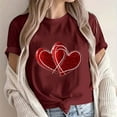 thumbnail image 2 of WREESH Womens Graphic Tshirt Valentine's Day Heart Printed Short Sleeve Tees Tops for 2025 Fashion T-Shirts Wine, 2 of 5