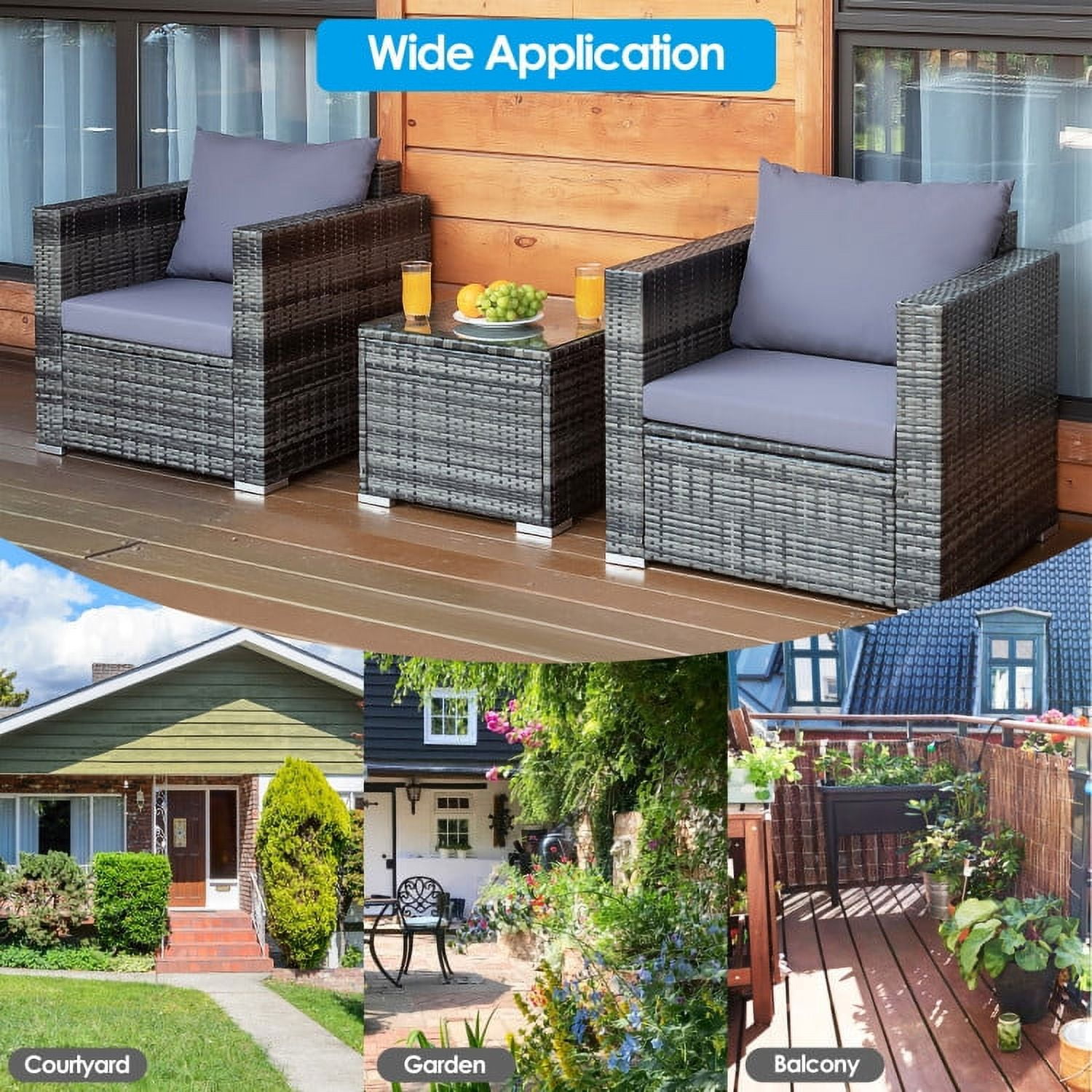 Aimee Lii 3 Pieces Patio Wicker Conversation Set with Cushion, Modern Patio Furniture, Gray Aimee Lii 3 Pieces Patio Wicker Conversation Set with Cushion, Modern Patio Furniture, Gray